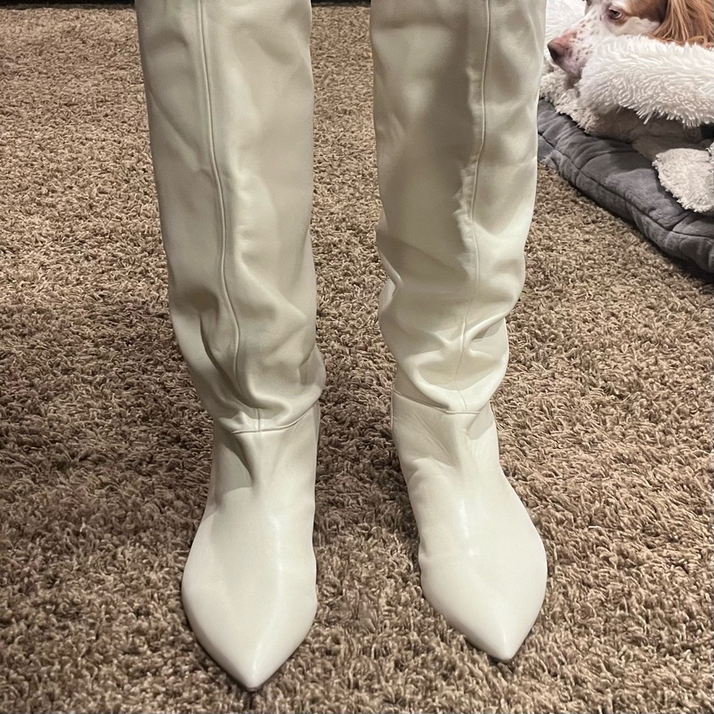 Free People White Knee-High Boots leather
